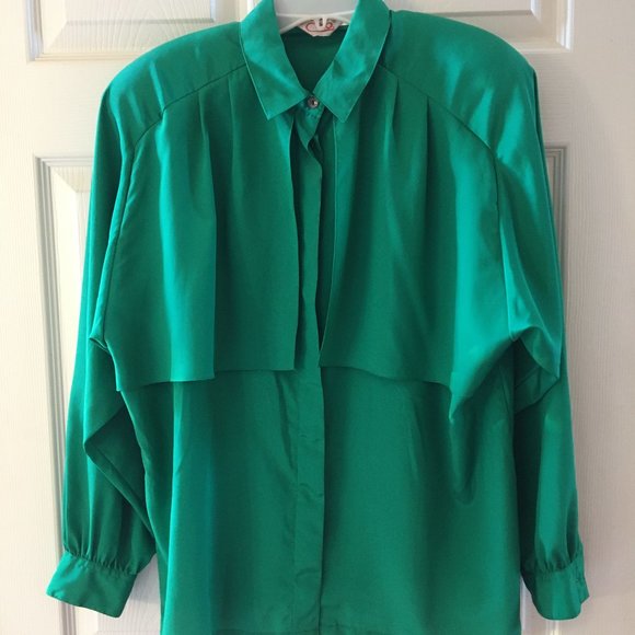 Emerald Green CEO Polyester Vintage Blouse - Size 12 - Picture 1 of 3